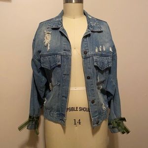 Distressed dolman sleeve jean jacket